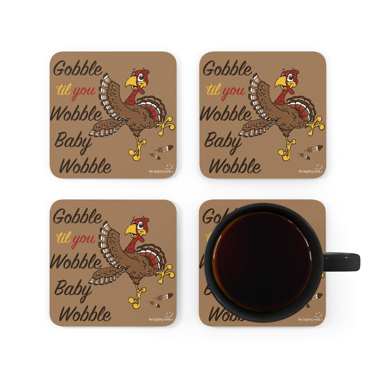 Gobble Til you Wobble Corkwood Coaster Set 4pc
