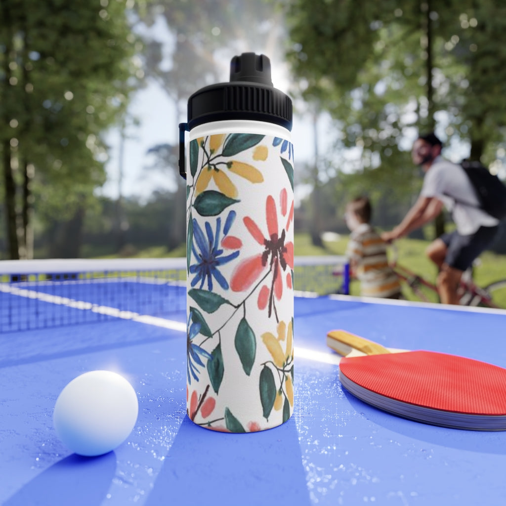 Floral Watercolor Stainless Steel Water Bottle, Sports Lid