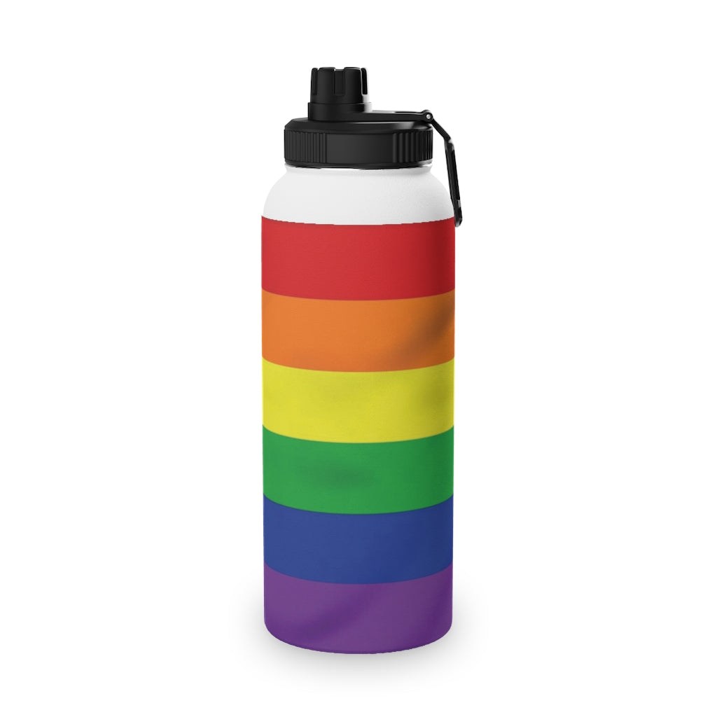 Rainbow Stripe Stainless Steel Water Bottle, Sports Lid