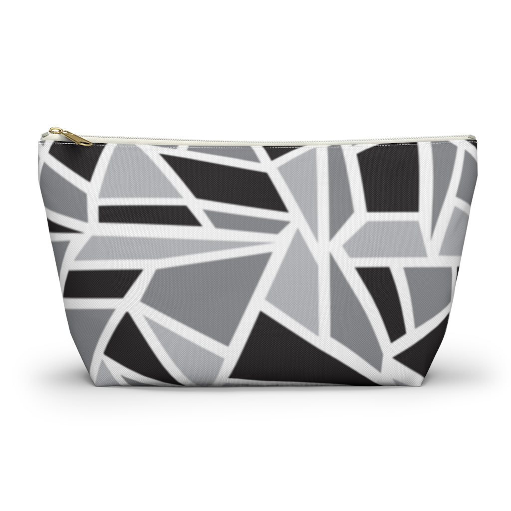 Black & White Geo Printed Accessory Pouch w T-bottom