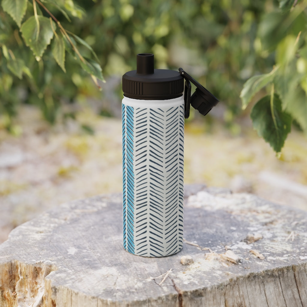 Painted Herringbone Stainless Steel Water Bottle, Sports Lid