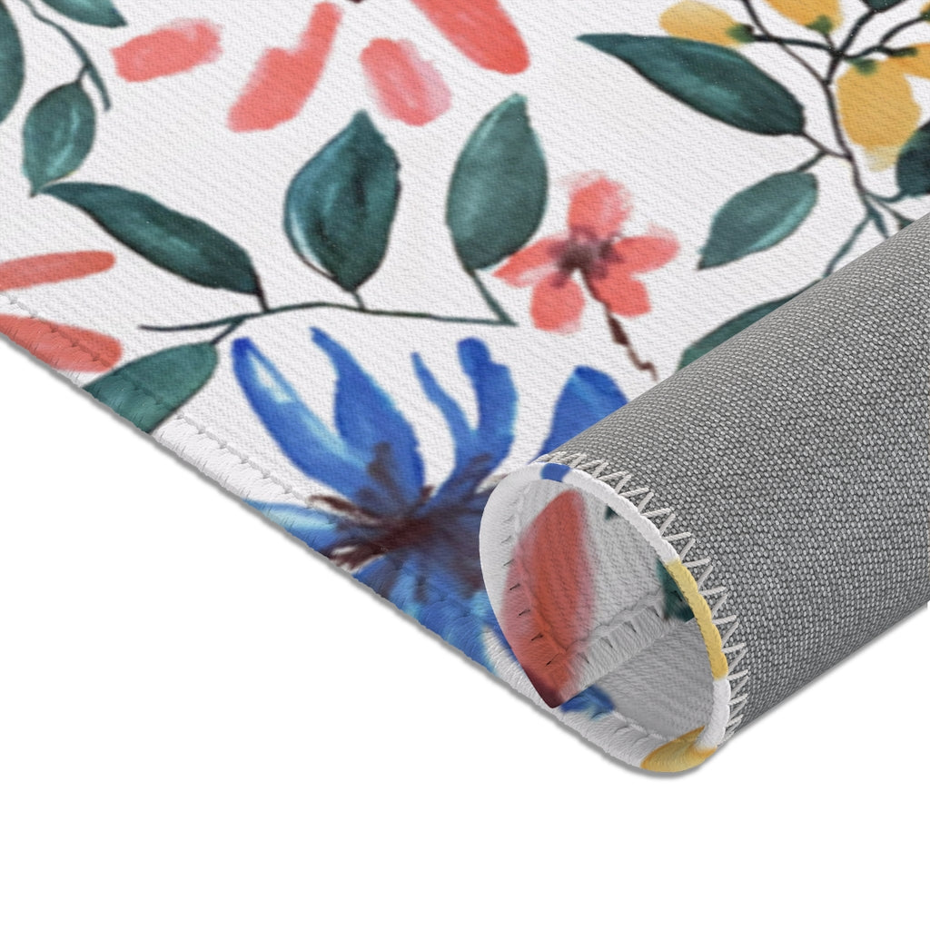 Watercolor Floral Printed Area Rugs