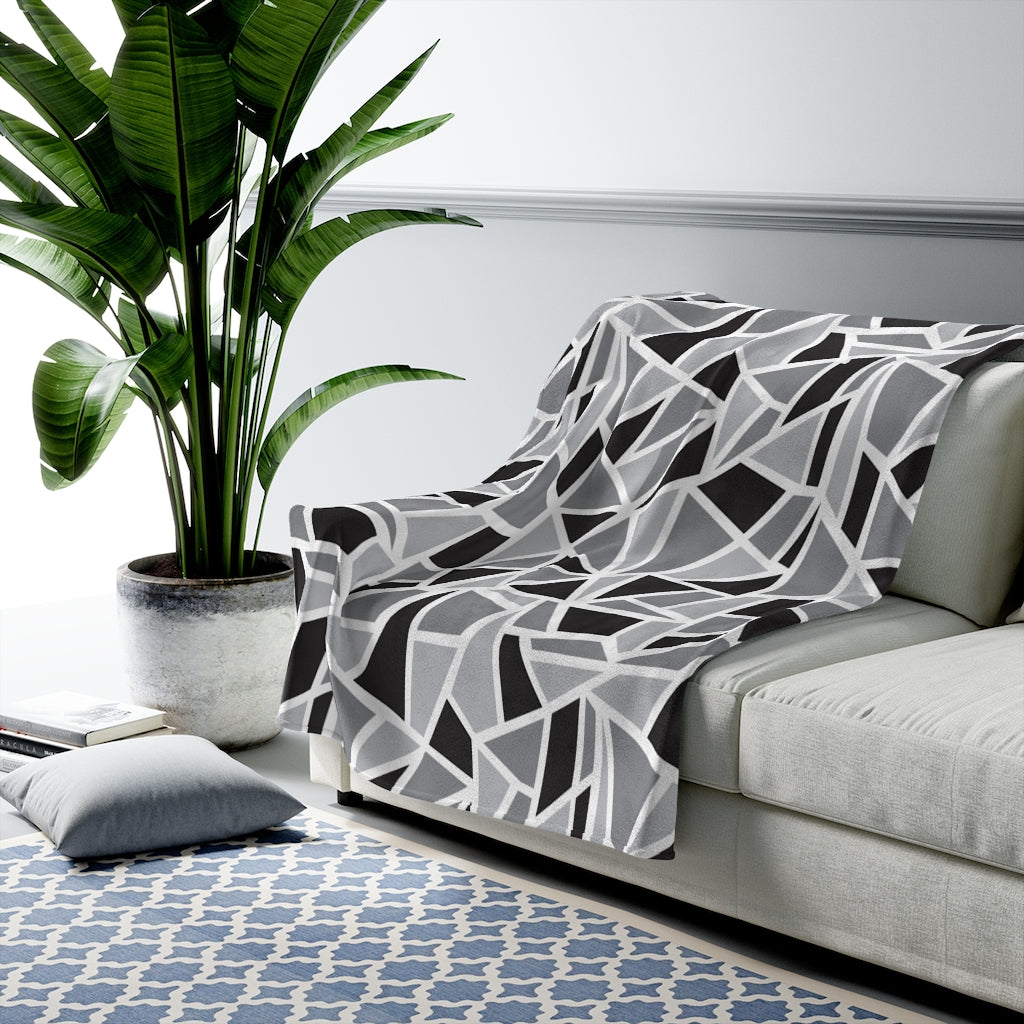Shattered Black & White Geo Velveteen Plush Blanket