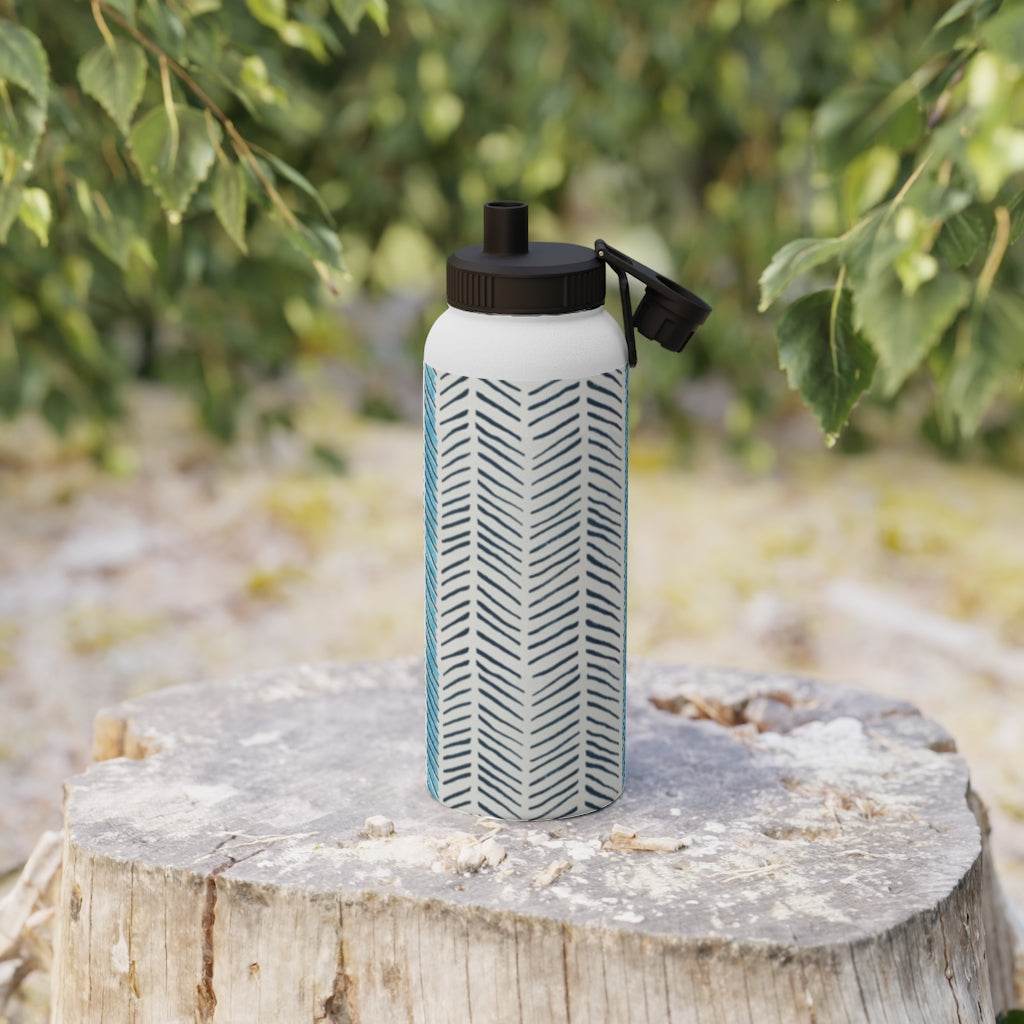 Painted Herringbone Stainless Steel Water Bottle, Sports Lid