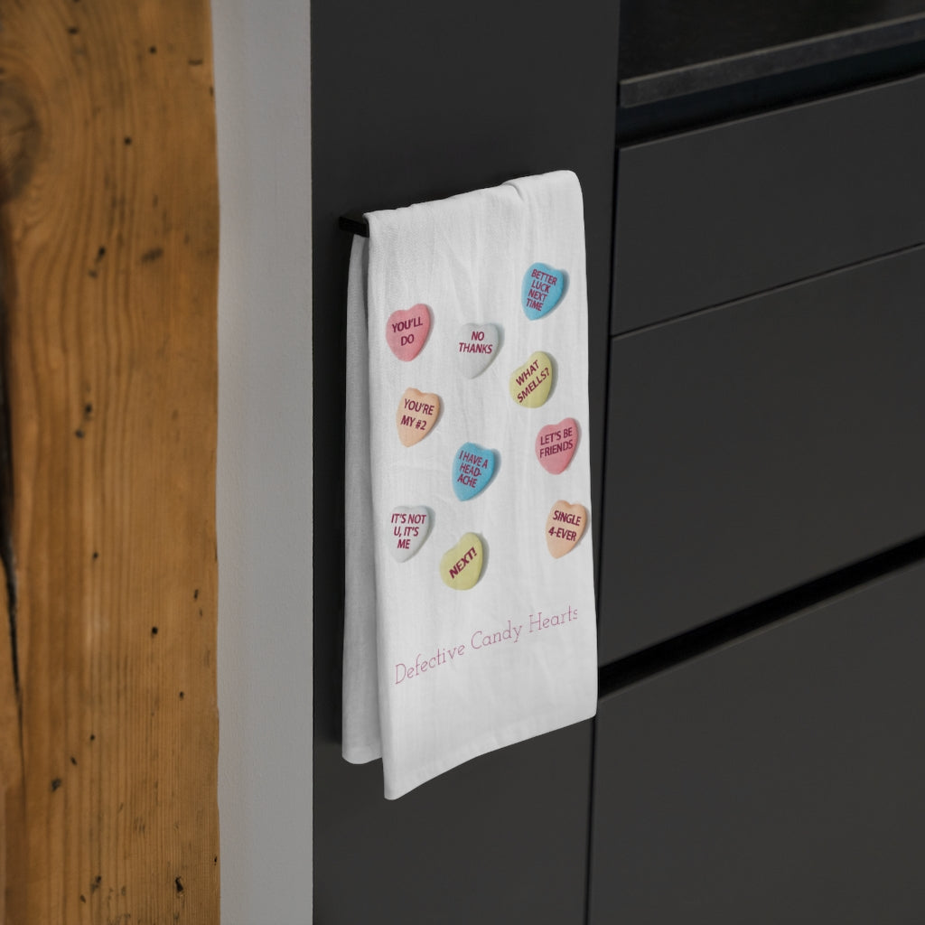 Defective Candy Hearts Tea Towel