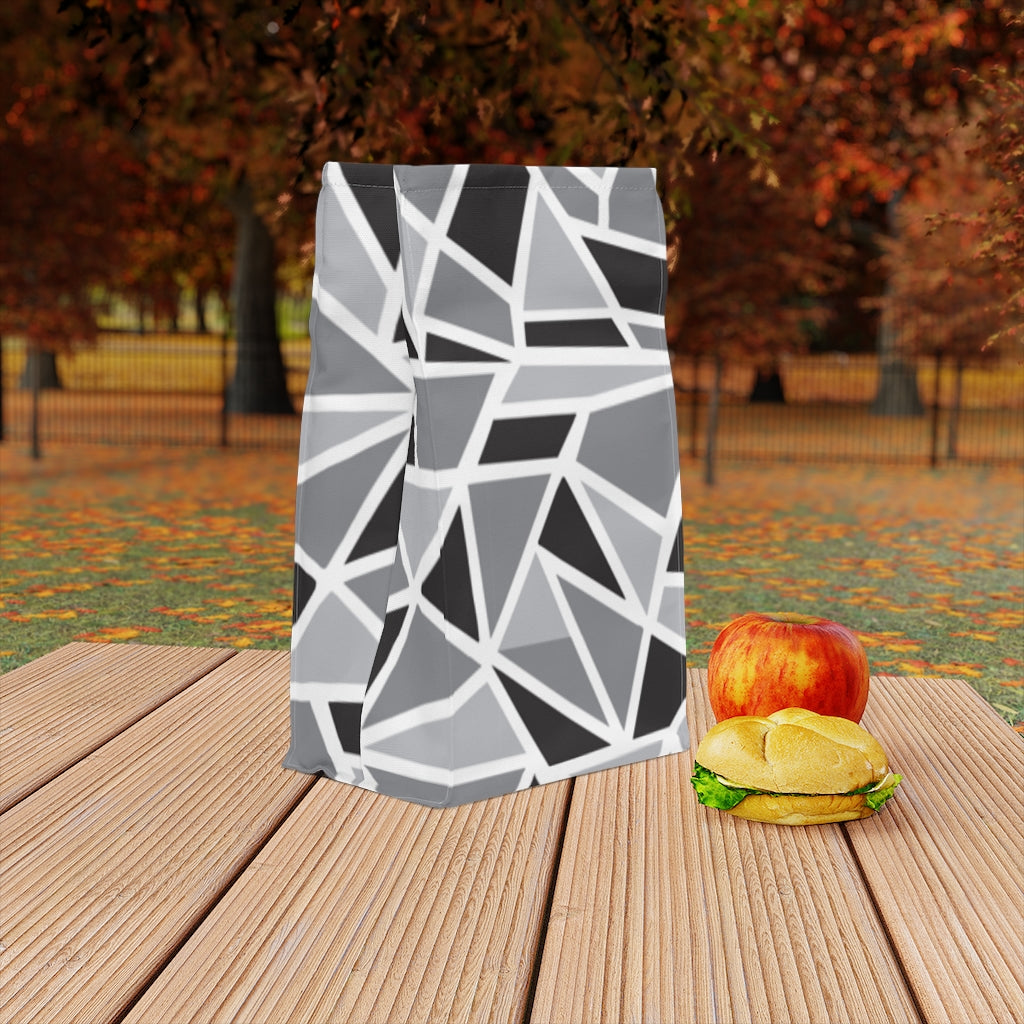 Black & White Geo Printed Polyester Lunch Bag