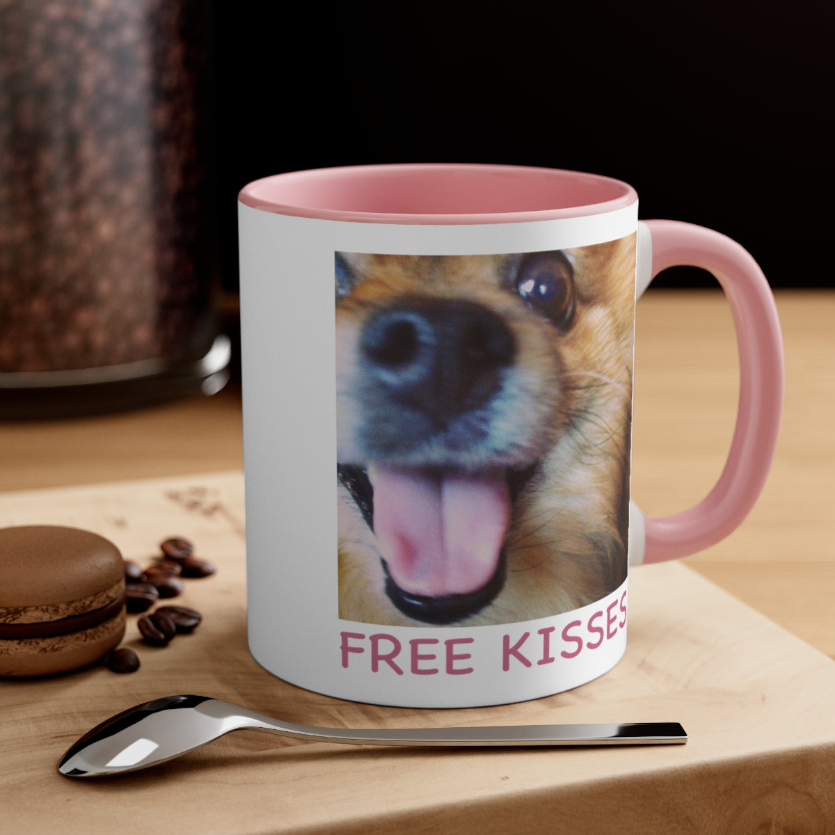 FREE KISSES. Dog Accent Coffee Mug, 11oz
