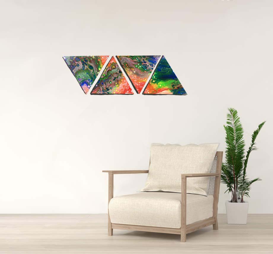 Original Painting, Abstract Acrylic on canvas 4 Panel 10” x 40”