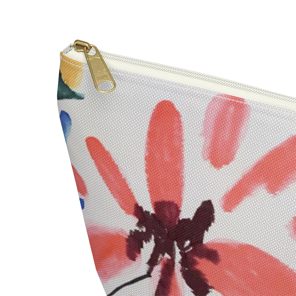 Floral Watercolor Printed Accessory Pouch w T-bottom