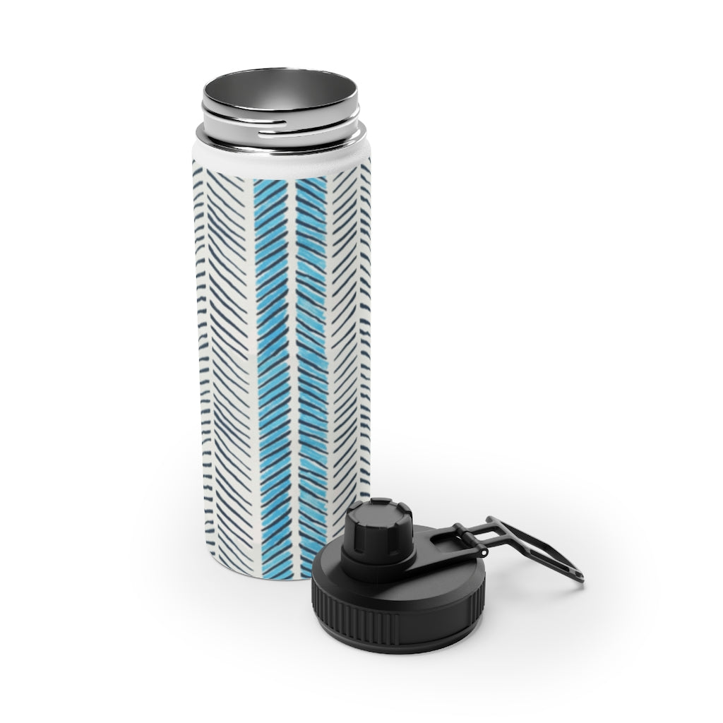 Painted Herringbone Stainless Steel Water Bottle, Sports Lid