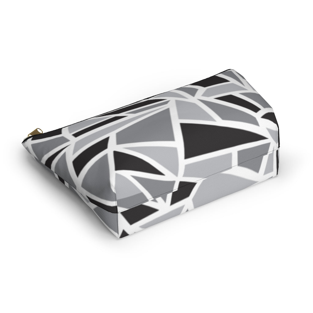 Black & White Geo Printed Accessory Pouch w T-bottom