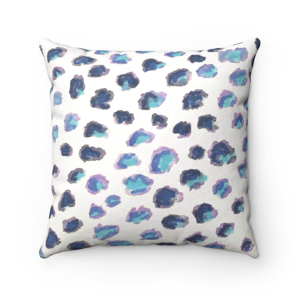 Blue Cheetah Faux Suede Square Pillow