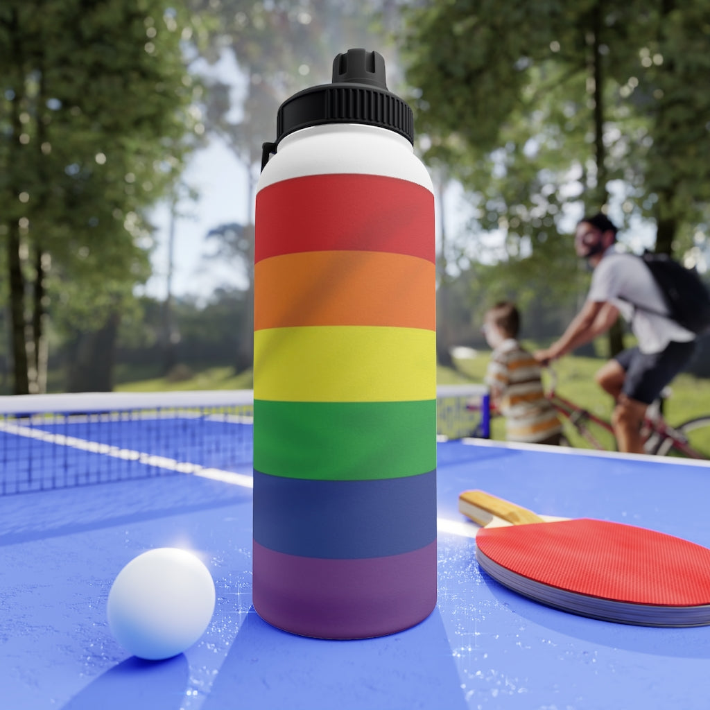 Rainbow Stripe Stainless Steel Water Bottle, Sports Lid