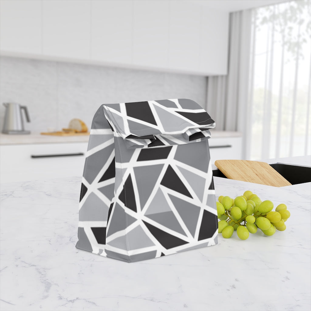 Black & White Geo Printed Polyester Lunch Bag