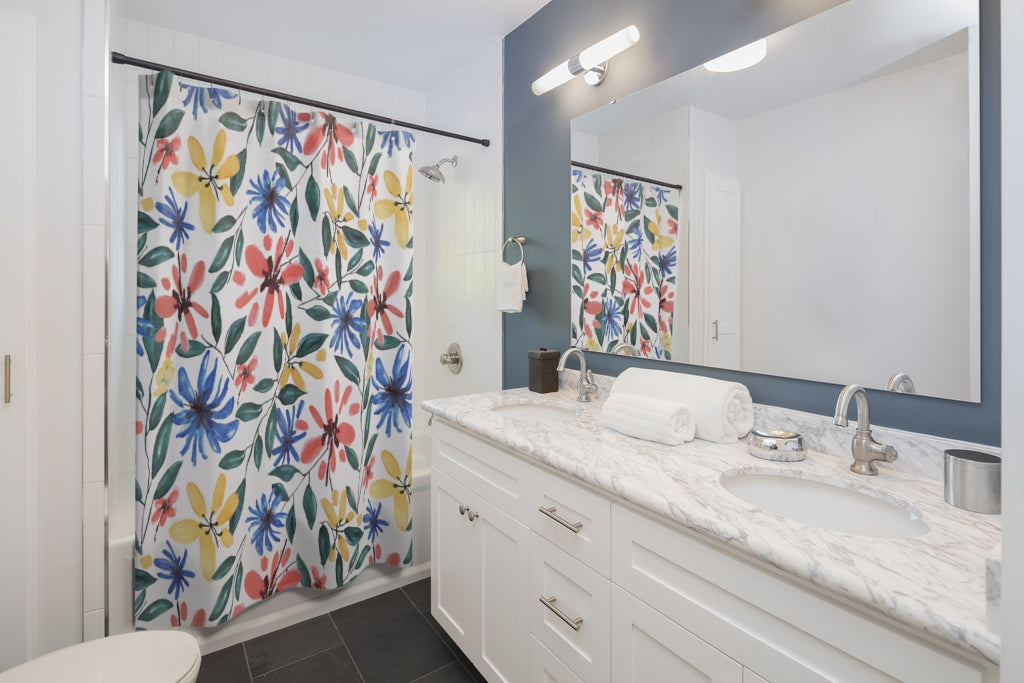 Watercolor Floral Printed Shower Curtain