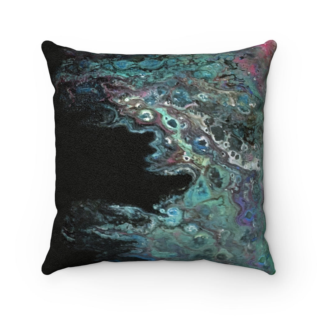 Abstract Teal Green Black Faux Suede Square Pillow