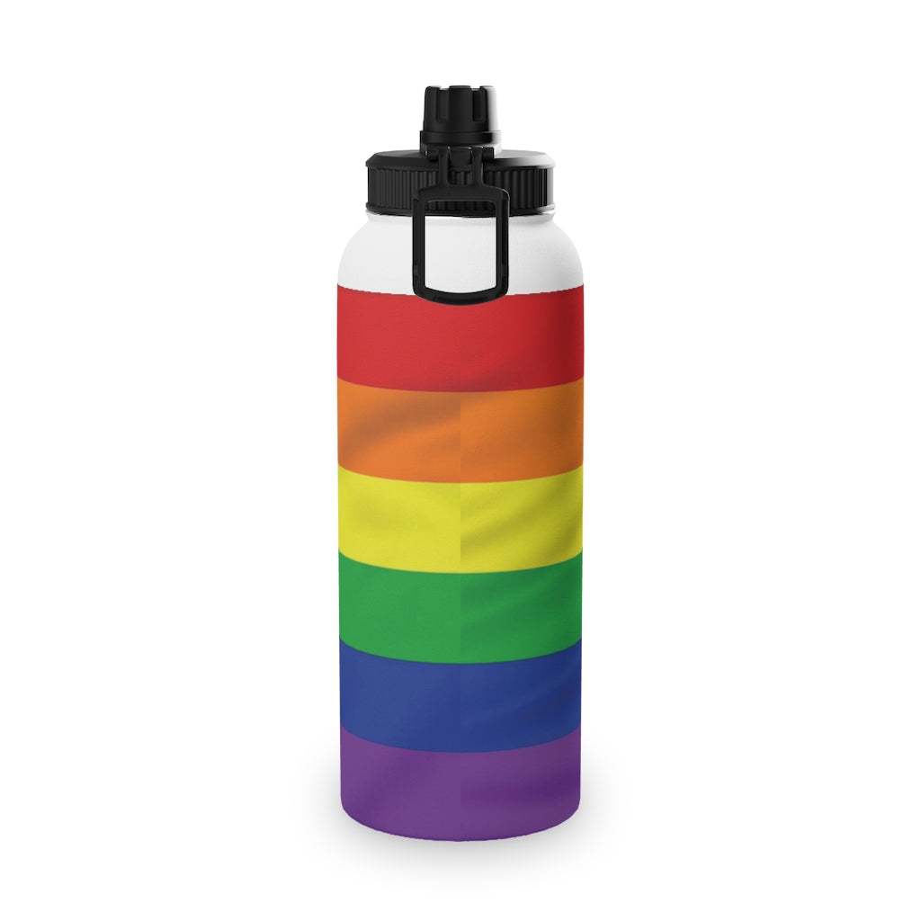 Rainbow Stripe Stainless Steel Water Bottle, Sports Lid