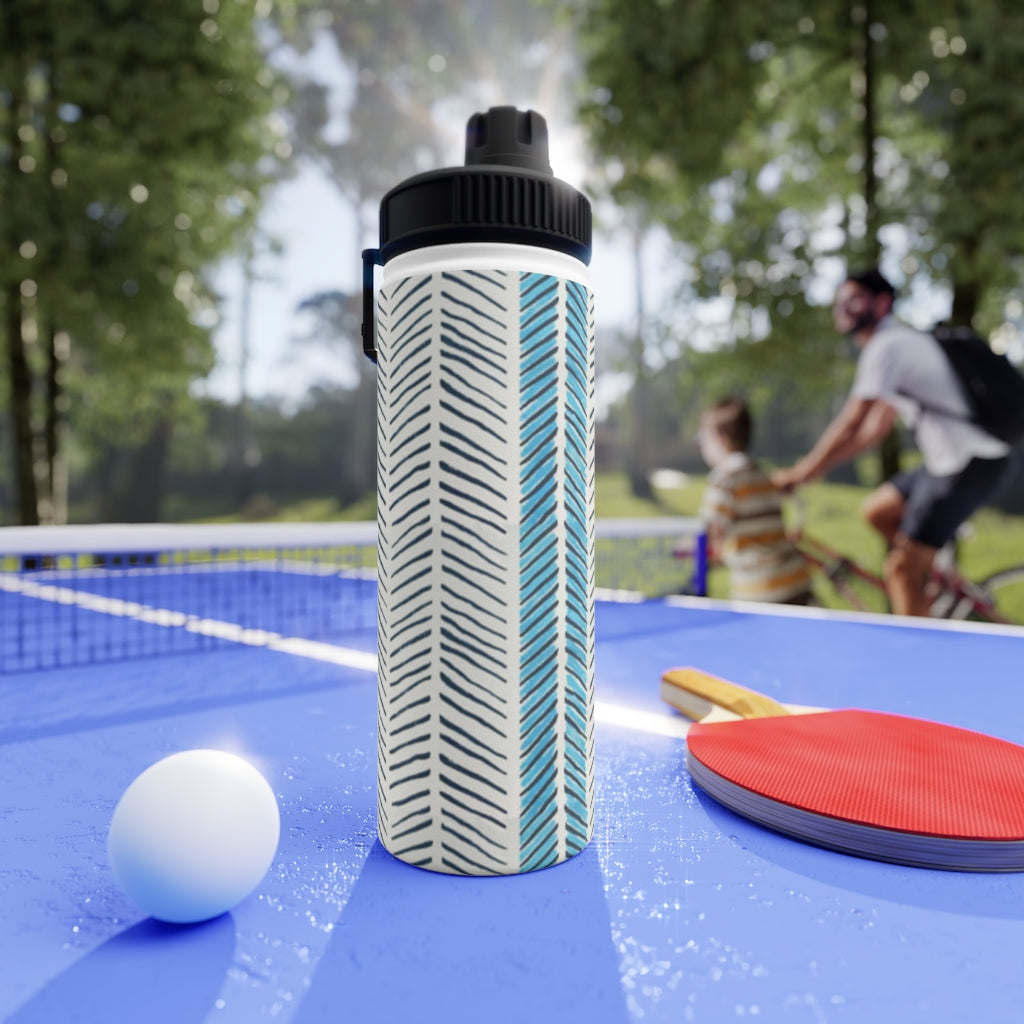Painted Herringbone Stainless Steel Water Bottle, Sports Lid
