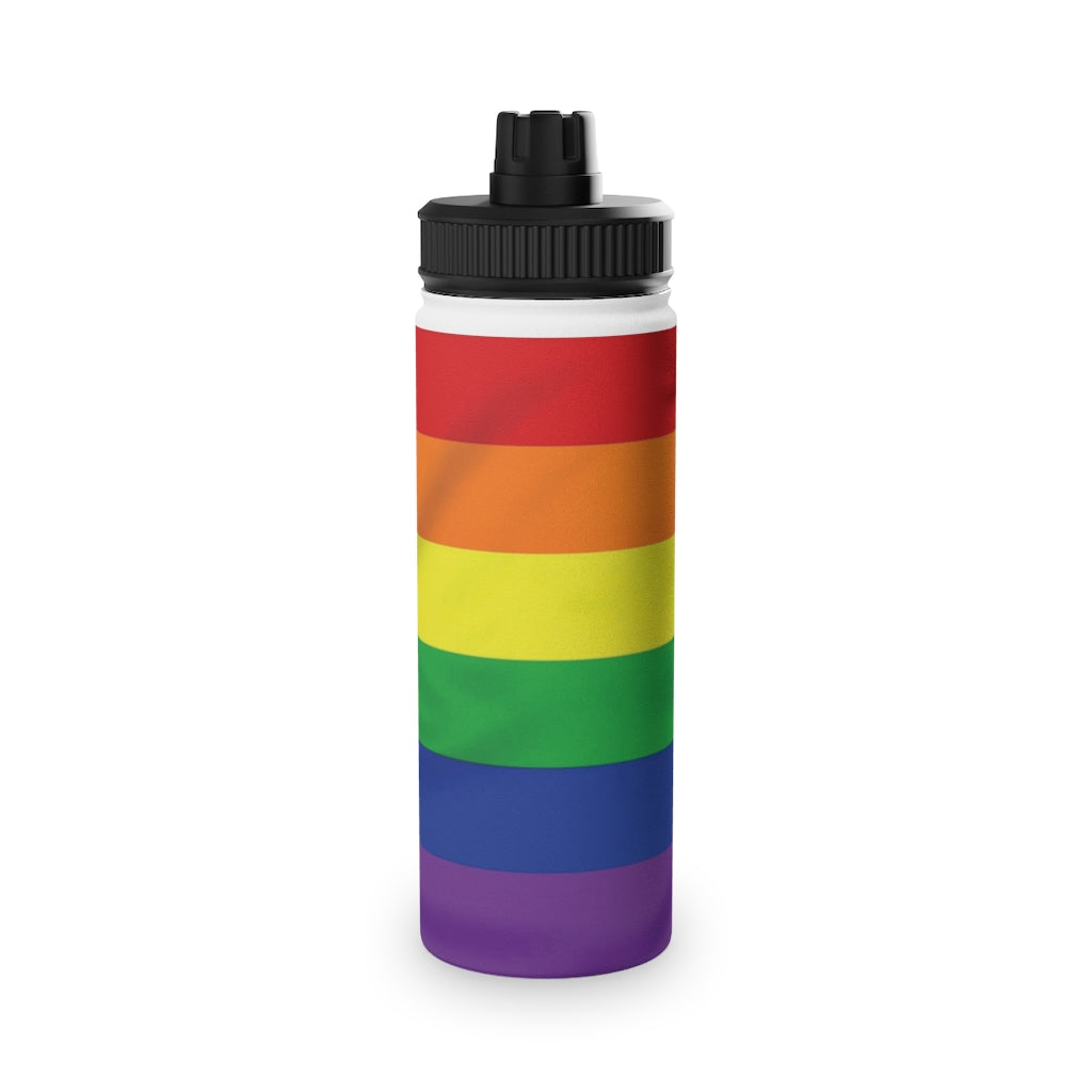 Rainbow Stripe Stainless Steel Water Bottle, Sports Lid