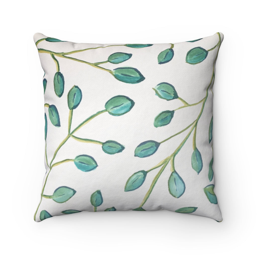 Eucalyptus Leaf Watercolor Printed Spun Polyester Square Pillow