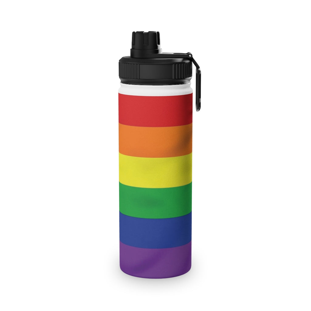 Rainbow Stripe Stainless Steel Water Bottle, Sports Lid