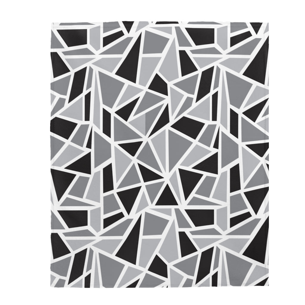 Shattered Black & White Geo Velveteen Plush Blanket