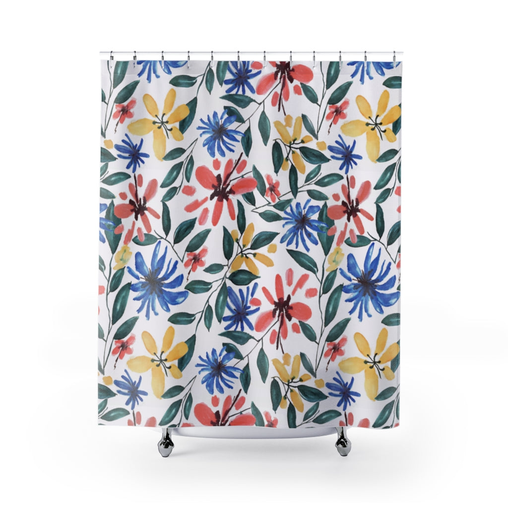 Watercolor Floral Printed Shower Curtain