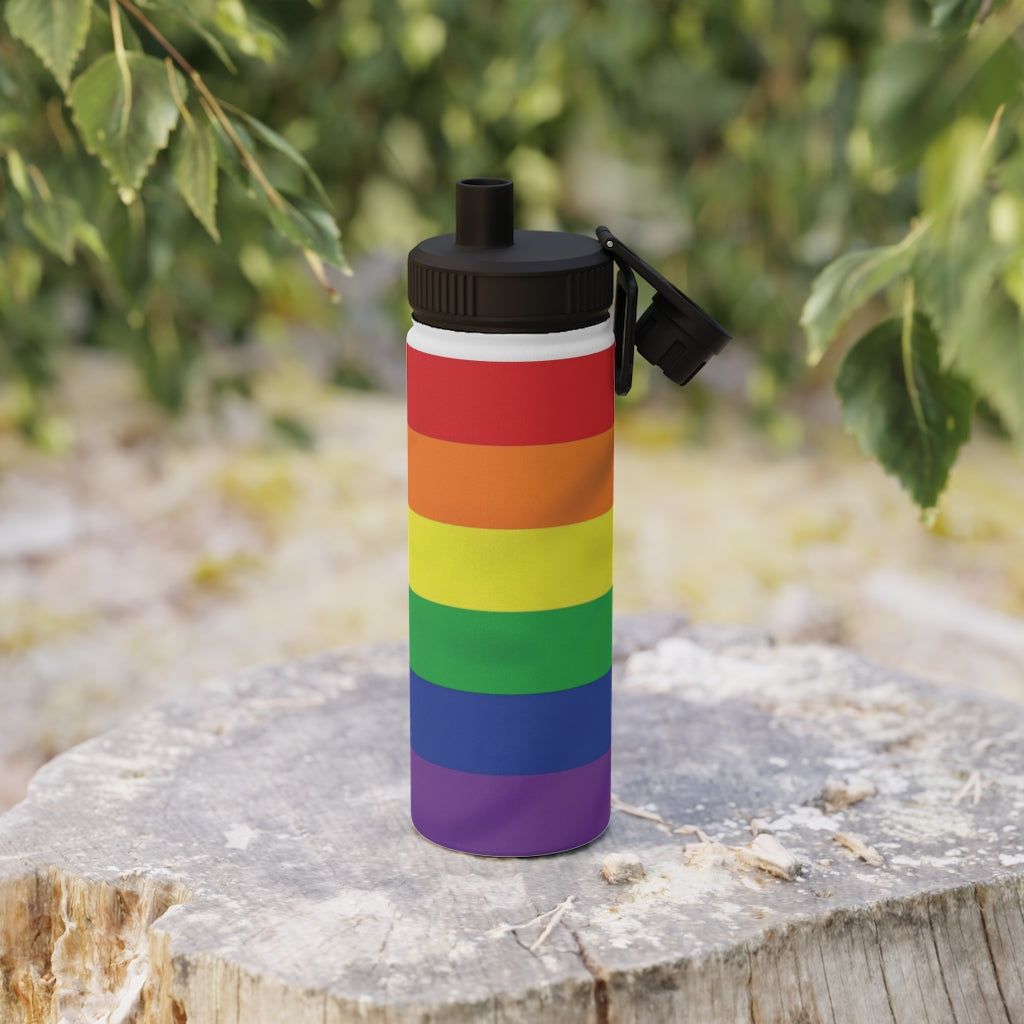 Rainbow Stripe Stainless Steel Water Bottle, Sports Lid