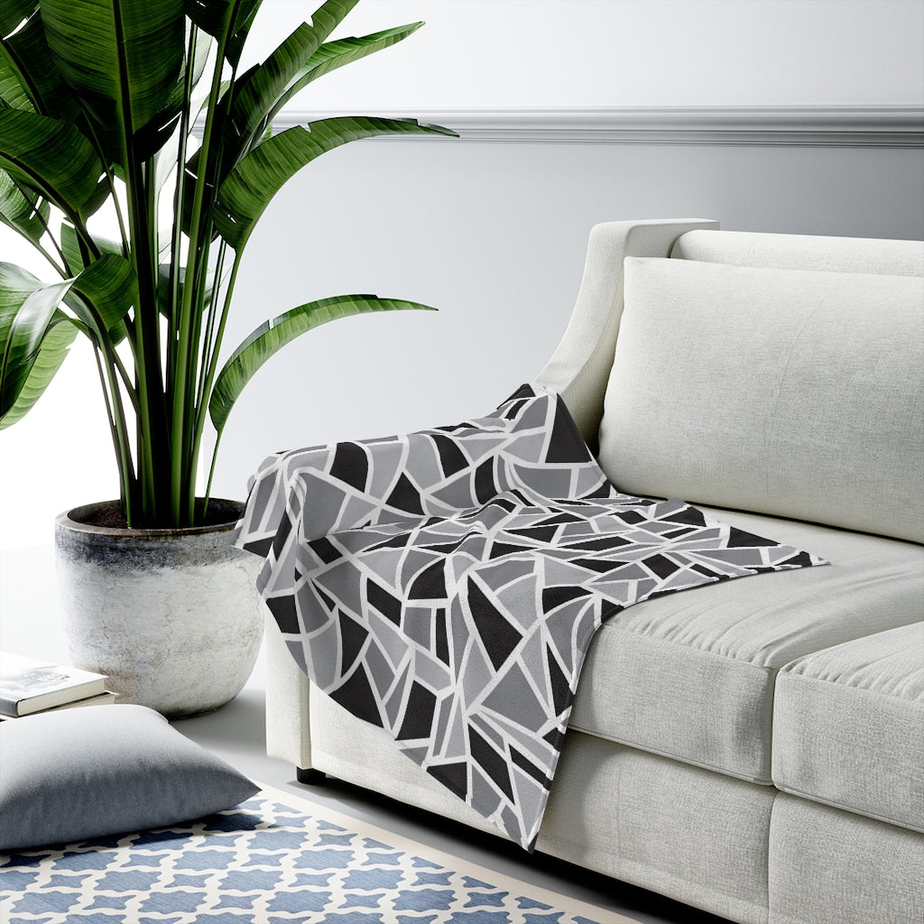 Shattered Black & White Geo Velveteen Plush Blanket