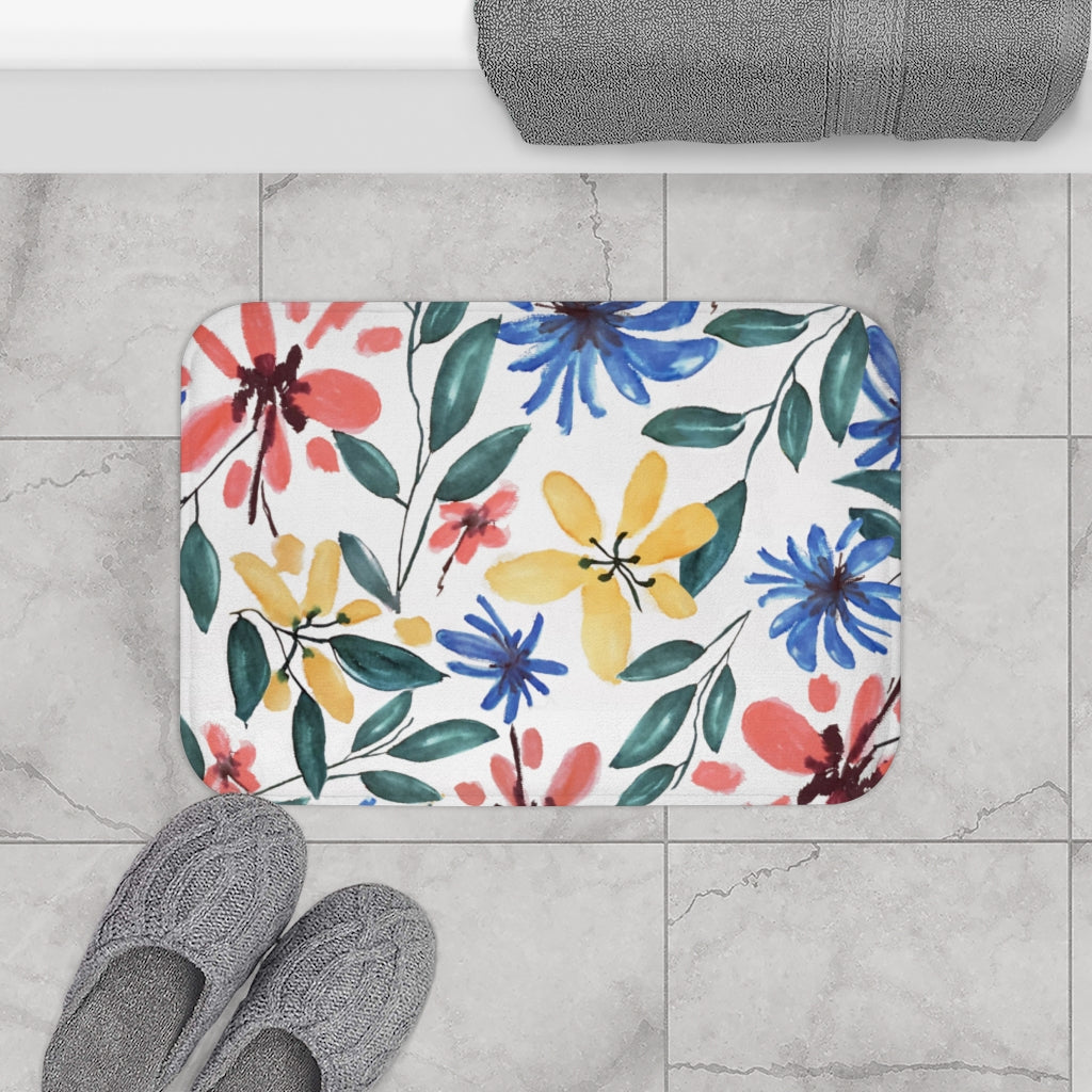 Watercolor Floral Printed Bath Mat