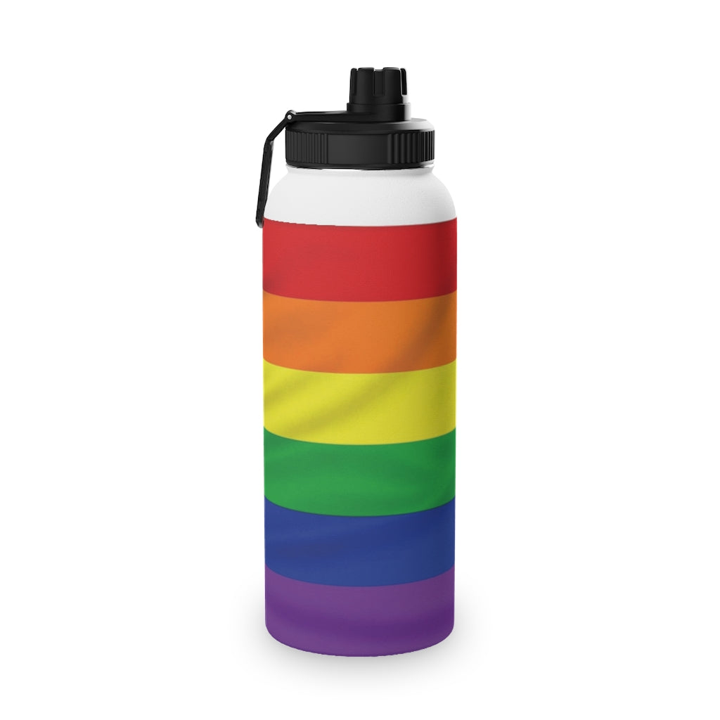 Rainbow Stripe Stainless Steel Water Bottle, Sports Lid