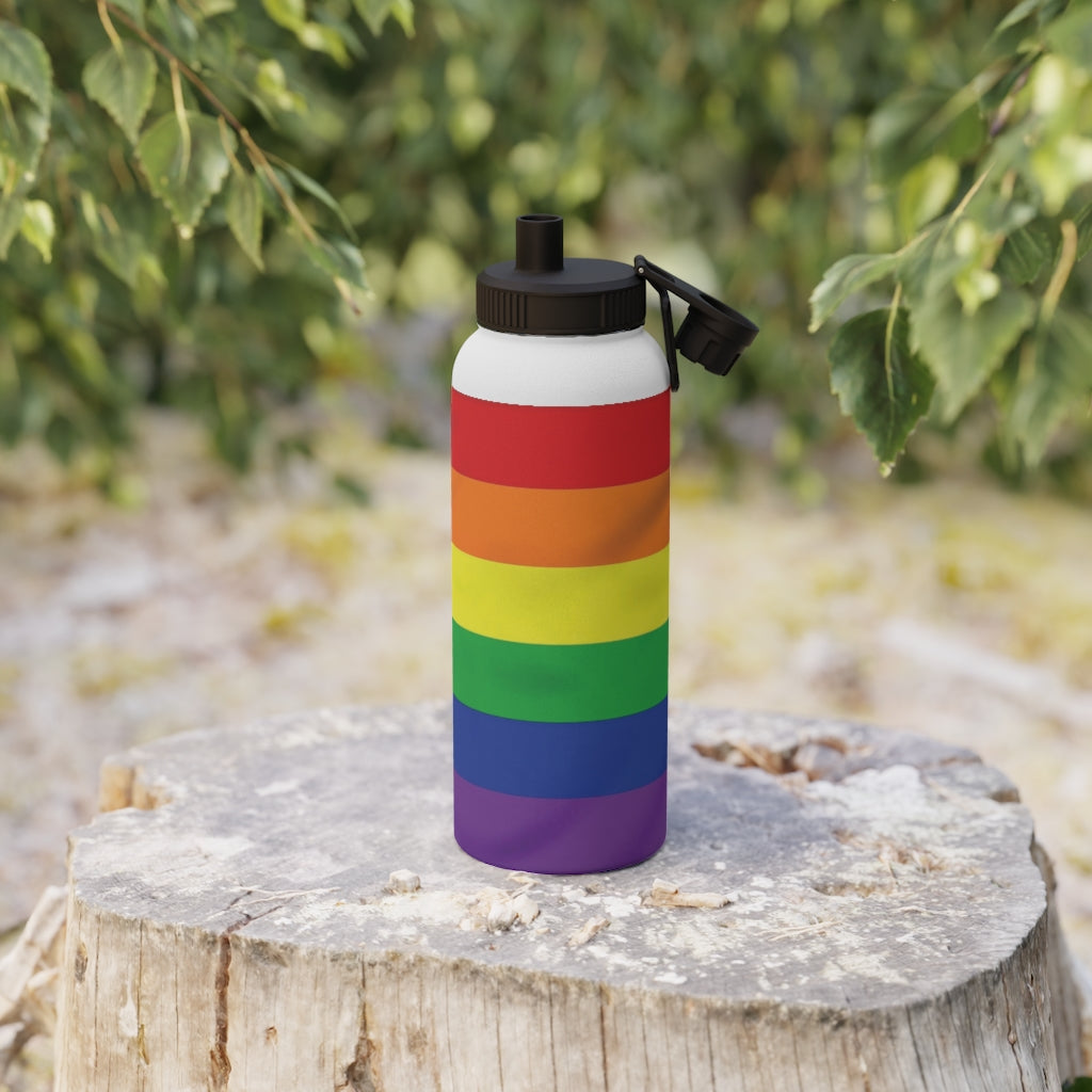 Rainbow Stripe Stainless Steel Water Bottle, Sports Lid