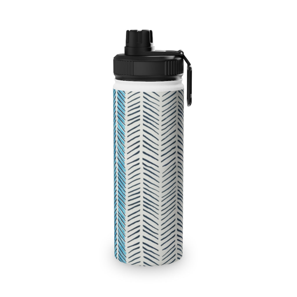 Painted Herringbone Stainless Steel Water Bottle, Sports Lid