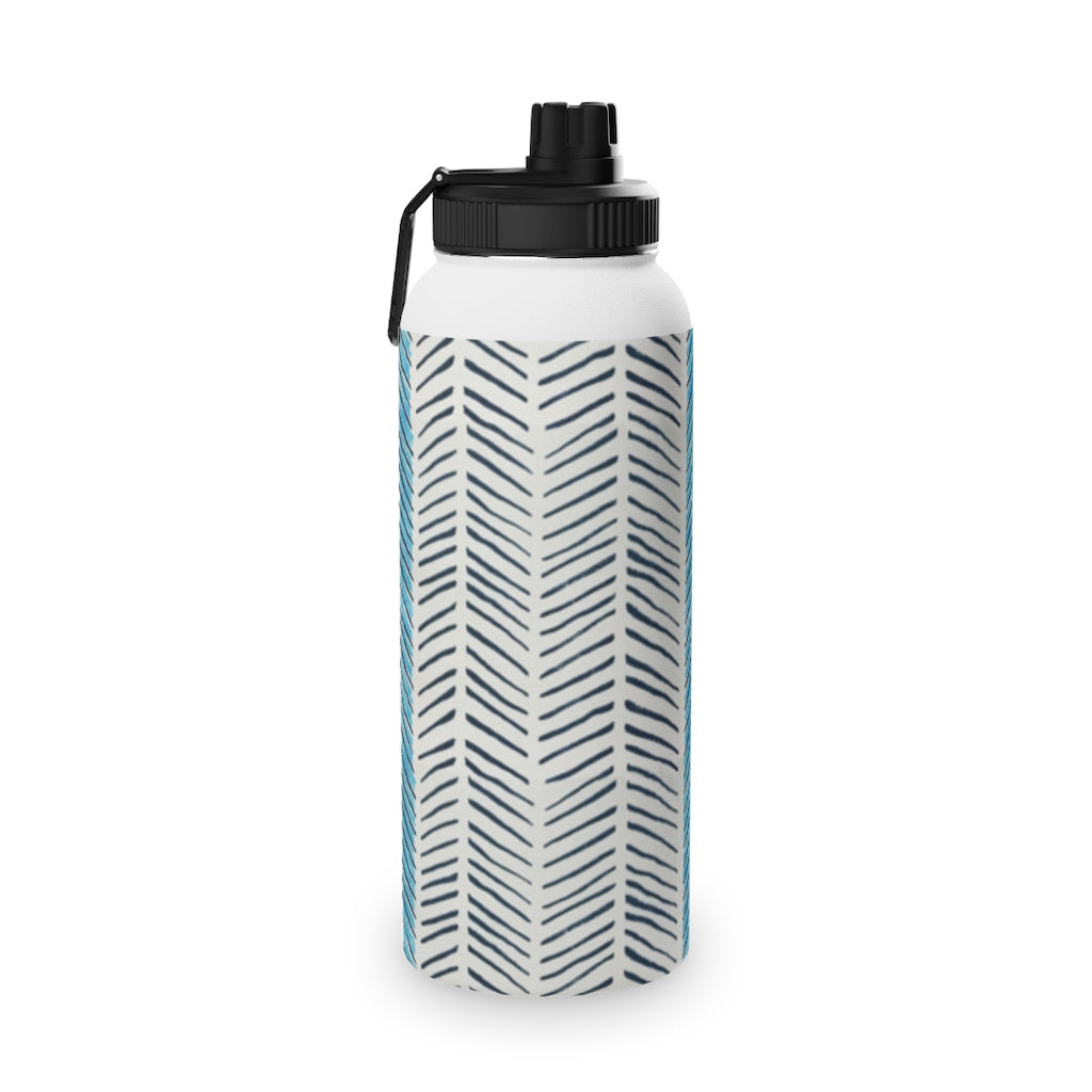 Painted Herringbone Stainless Steel Water Bottle, Sports Lid