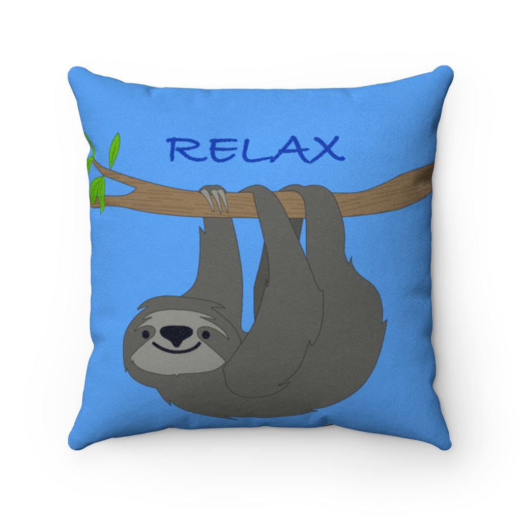 Relax Sloth BLUE Faux Suede Square Pillow