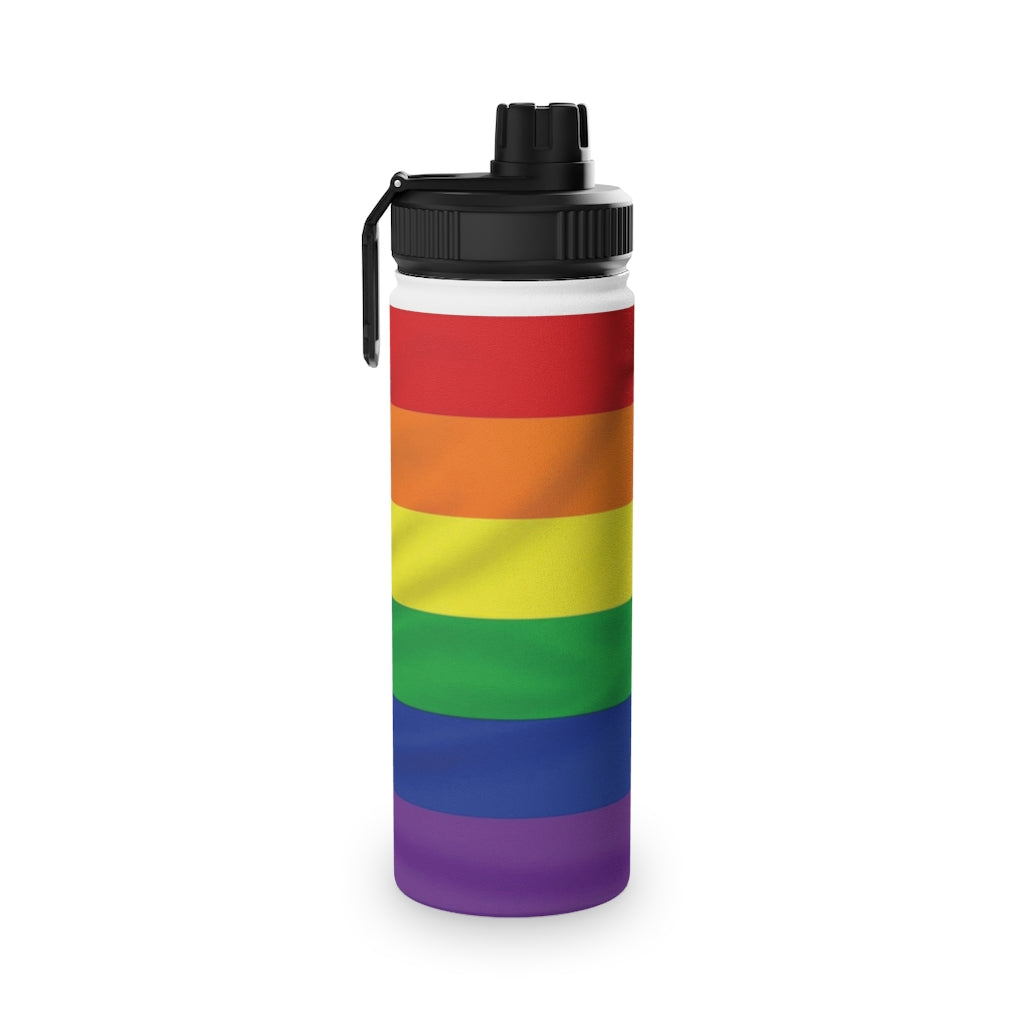 Rainbow Stripe Stainless Steel Water Bottle, Sports Lid