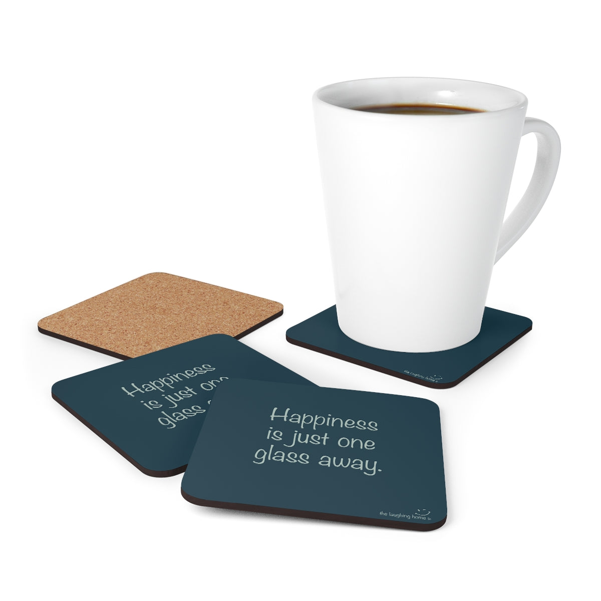 Happiness is just one glass away Corkwood Coaster Set of 4