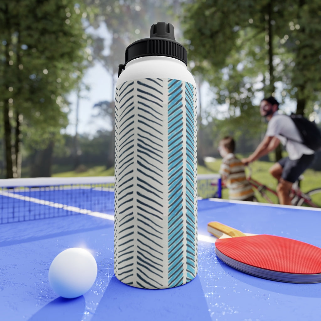 Painted Herringbone Stainless Steel Water Bottle, Sports Lid