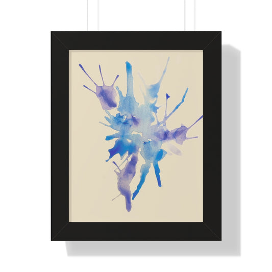 Watercolor Splatter Abstract Blue Purple Framed Vertical Poster
