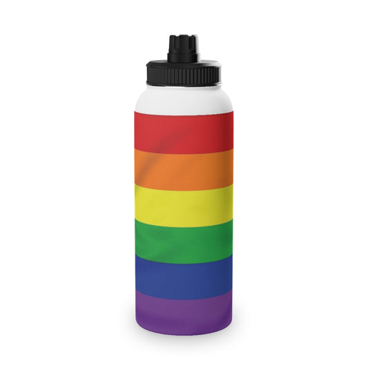 Rainbow Stripe Stainless Steel Water Bottle, Sports Lid