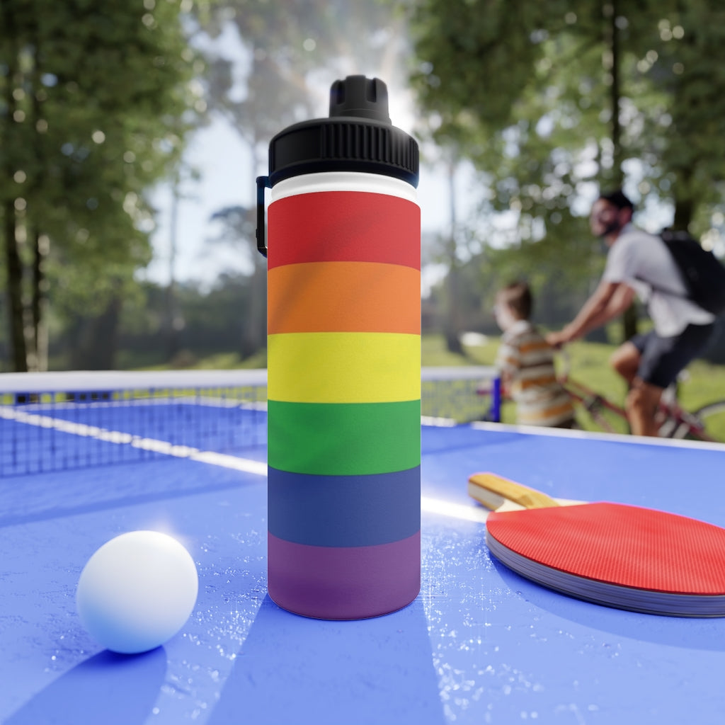 Rainbow Stripe Stainless Steel Water Bottle, Sports Lid