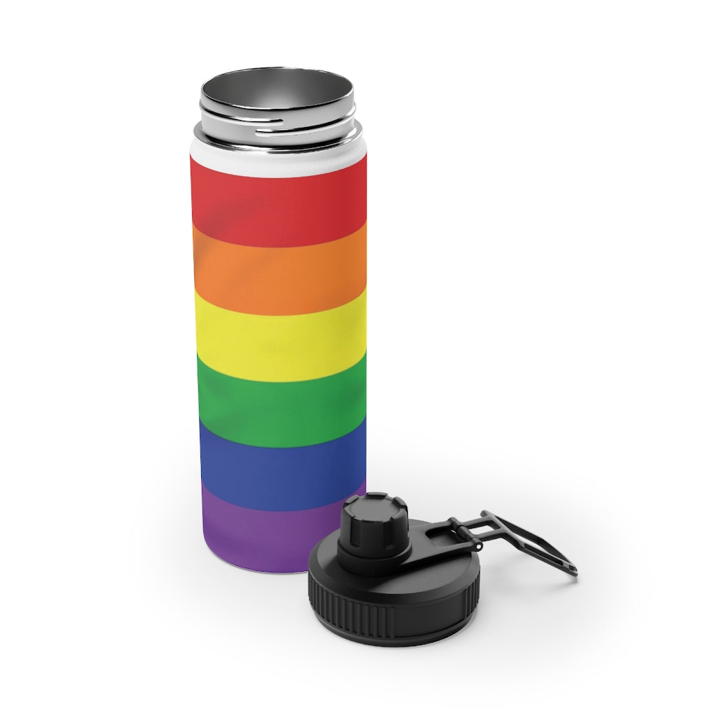 Rainbow Stripe Stainless Steel Water Bottle, Sports Lid