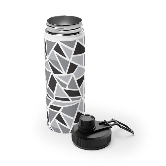 Black & White Geo Stainless Steel Water Bottle, Sports Lid