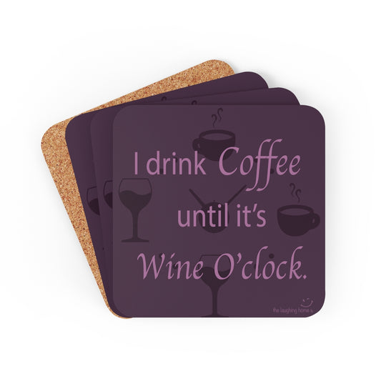 Coffee Until Wine Corkwood Coaster Set of 4