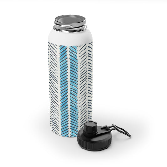 Painted Herringbone Stainless Steel Water Bottle, Sports Lid