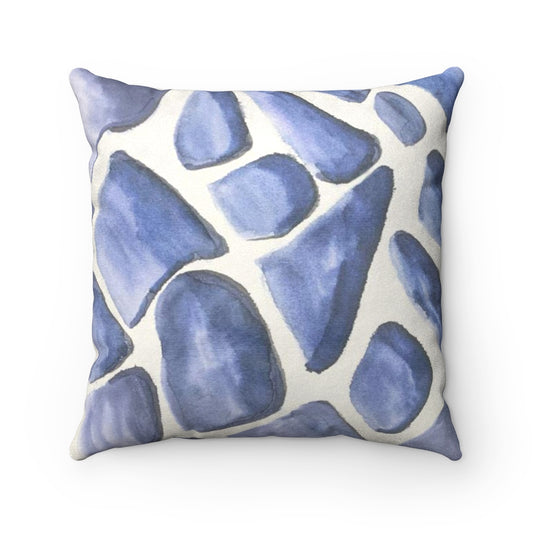 Blue Giraffe Watercolor Faux Suede Square Pillow