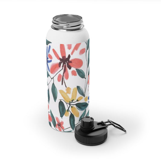 Floral Watercolor Stainless Steel Water Bottle, Sports Lid