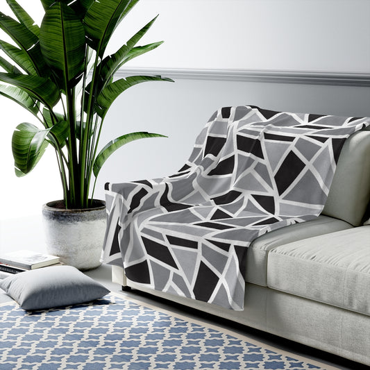 Shattered Black & White Geo Velveteen Plush Blanket