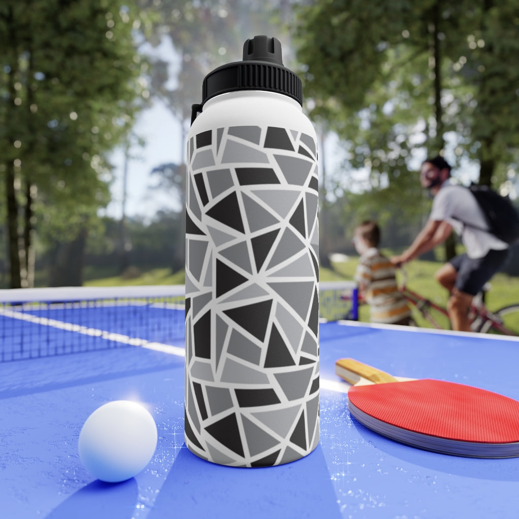 Black & White Geo Stainless Steel Water Bottle, Sports Lid