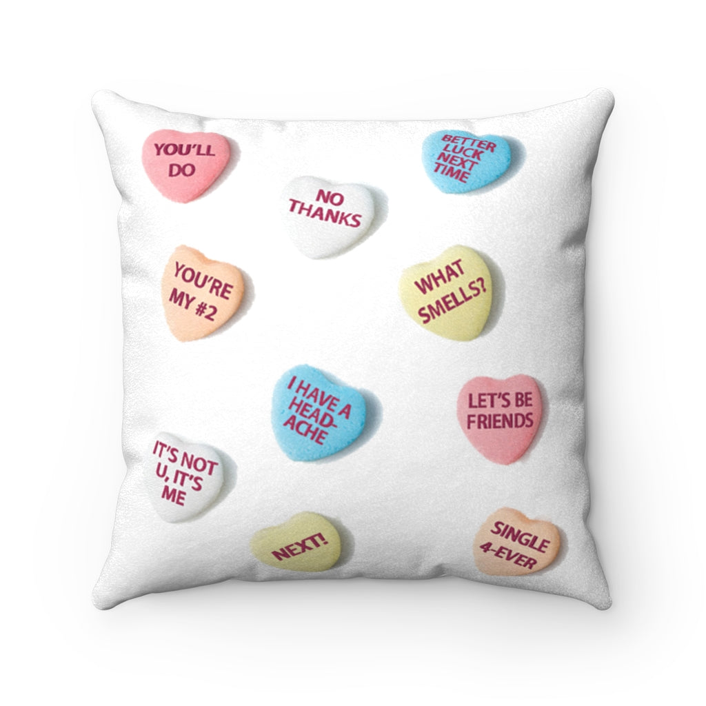 Defective Candy Hearts Faux Suede Square Pillow